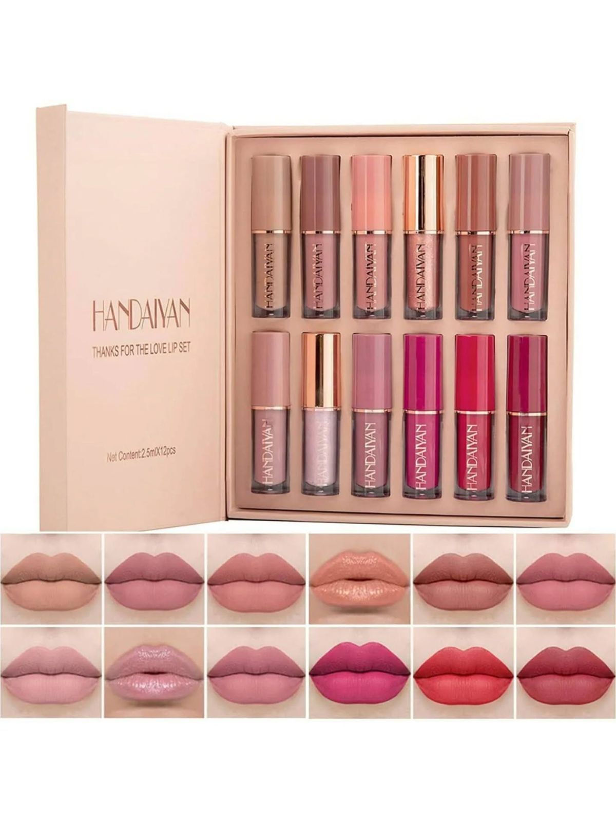 Handaiyan 12-Piece Lip Set: Matte & Gloss for Every Look– Versatile Lip Color Collection