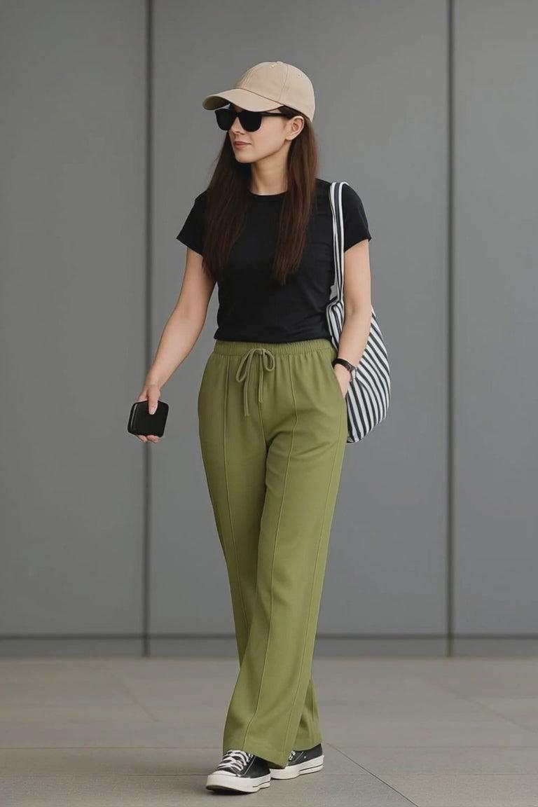 Olive Green Wide Leg Trousers - Effortless Style in Olive