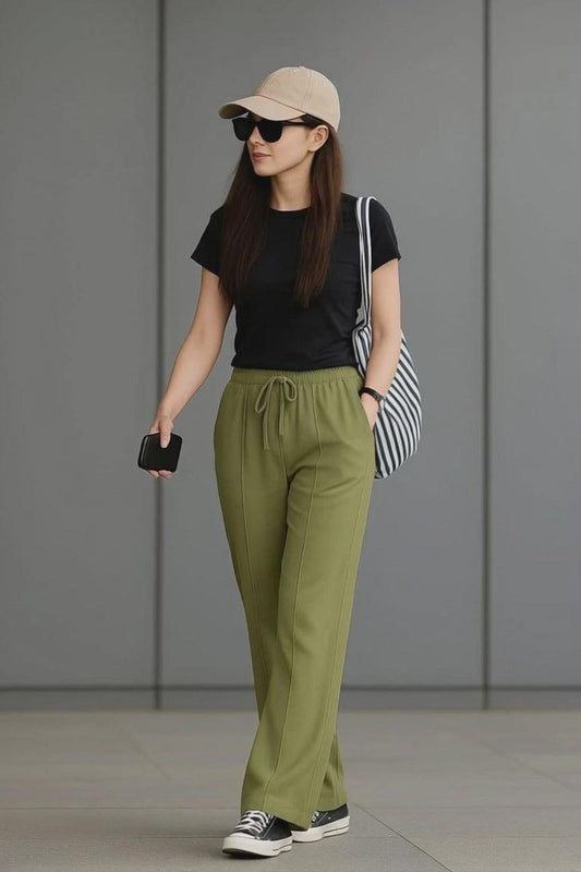 Olive Green Wide Leg Trousers - Effortless Style in Olive